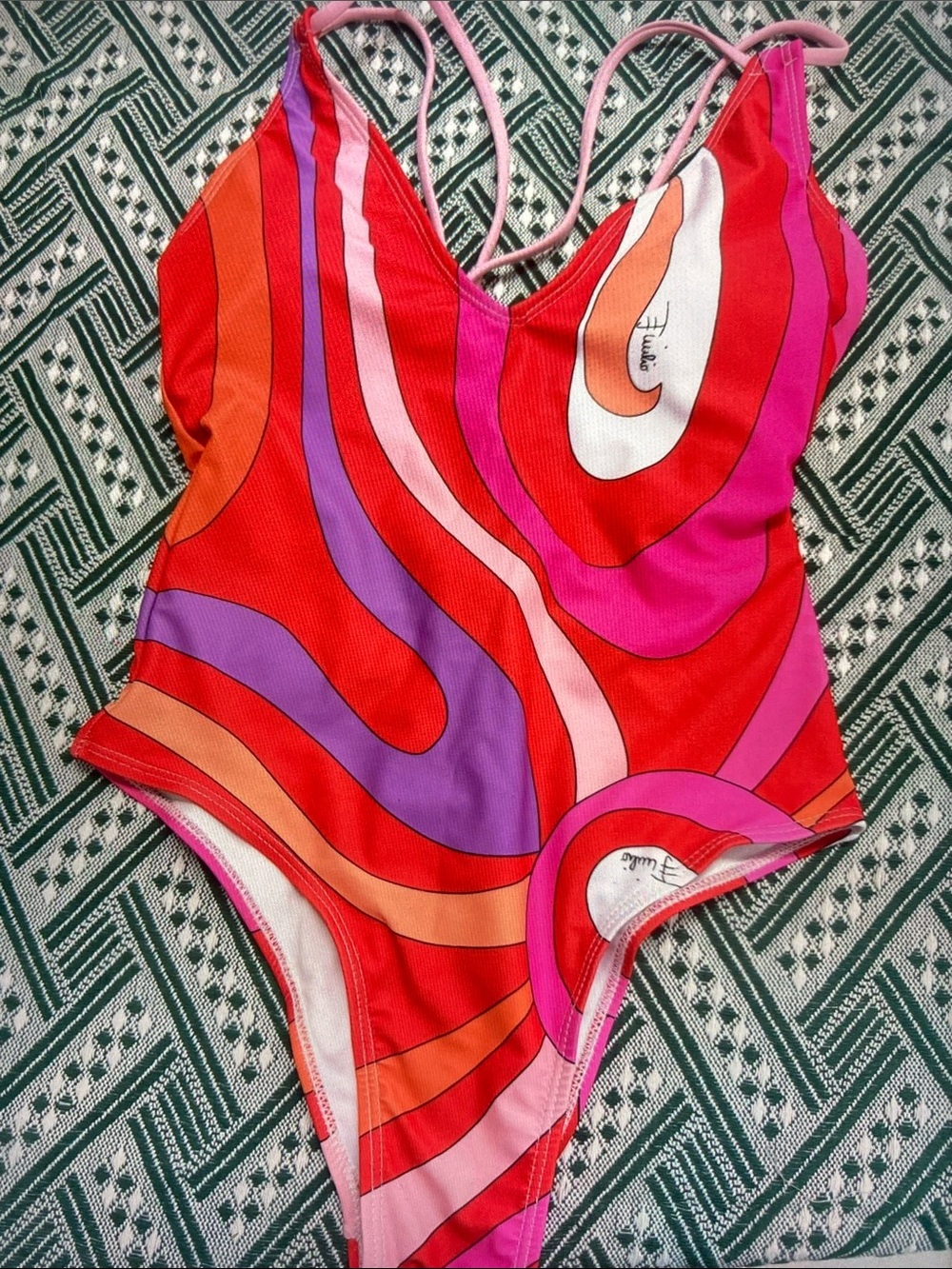 Emilio Pucci Vibrant Red Pink Purple Swirl One-Piece Swimsuit